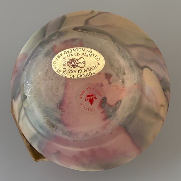 Vintage Rueven Satin Glass Hand Painted Drip Watercolor Art Nouveau Vase Pink - Picture 4 of 6